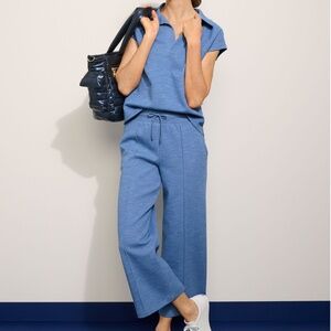 Talbots AirKnit Stretch SET Johnny Collar Pullover and Crop Wide leg pants Sz L